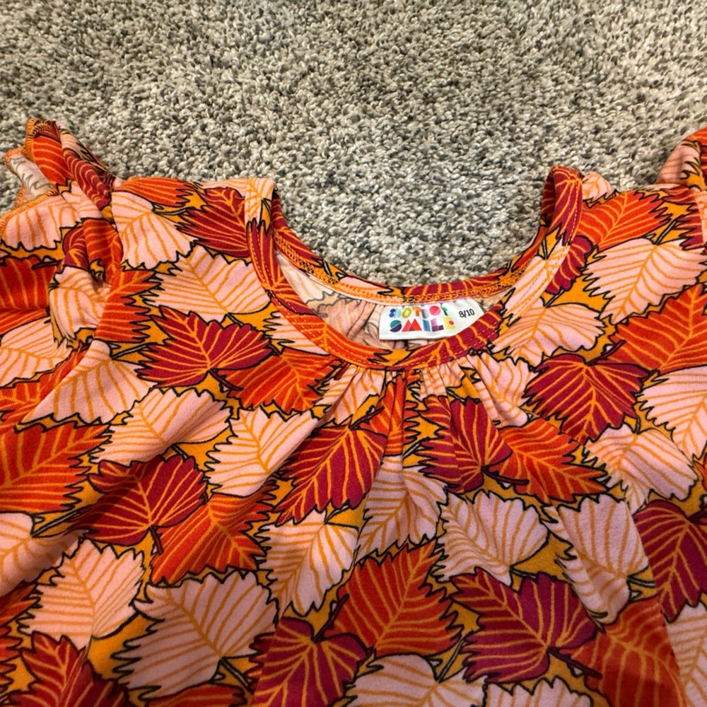 Dot Dot Smile Orange and Pink Leaf Pattern Dress